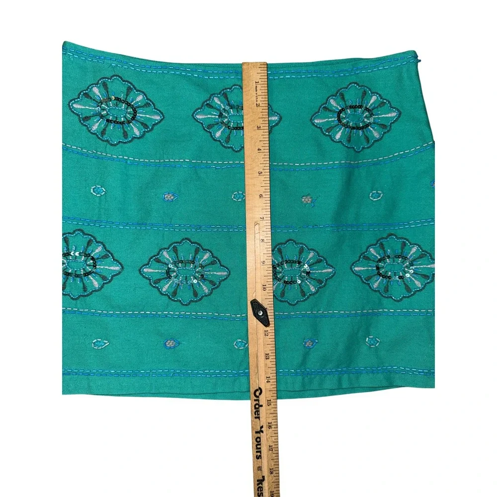 Zara Mini Skirt Womens‎ Medium Teal Green NEW Beaded Embroidered Floral Boho